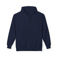 Vorderansicht eines marineblauen Unisex Hoodies ohne Druck zum Design „Smoking Penguin“