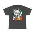 Dunkelgraues Unisex T-Shirt mit Back Print eines rauchenden Wolfs im Comic-Mafia-Stil