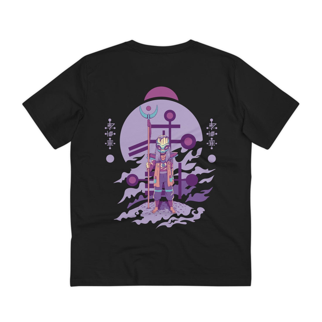 Printify T-Shirt Black / 2XS Standing Alien with high staff - Alien Warrior - Back Design