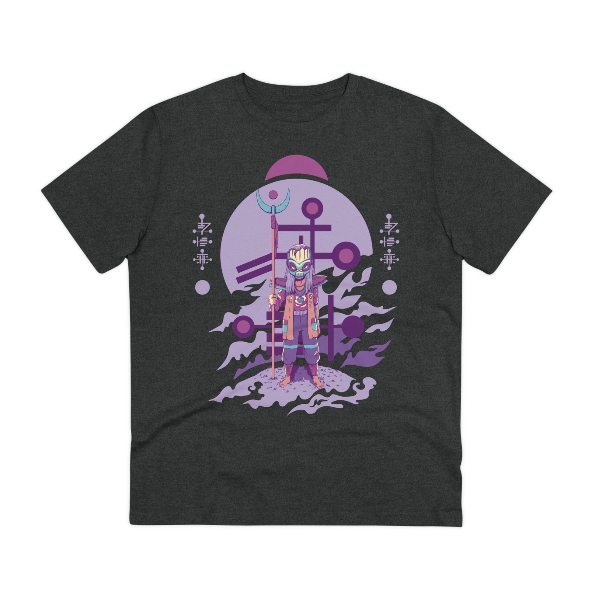 Printify T-Shirt Dark Heather Grey / 2XS Standing Alien with high staff - Alien Warrior - Front Design