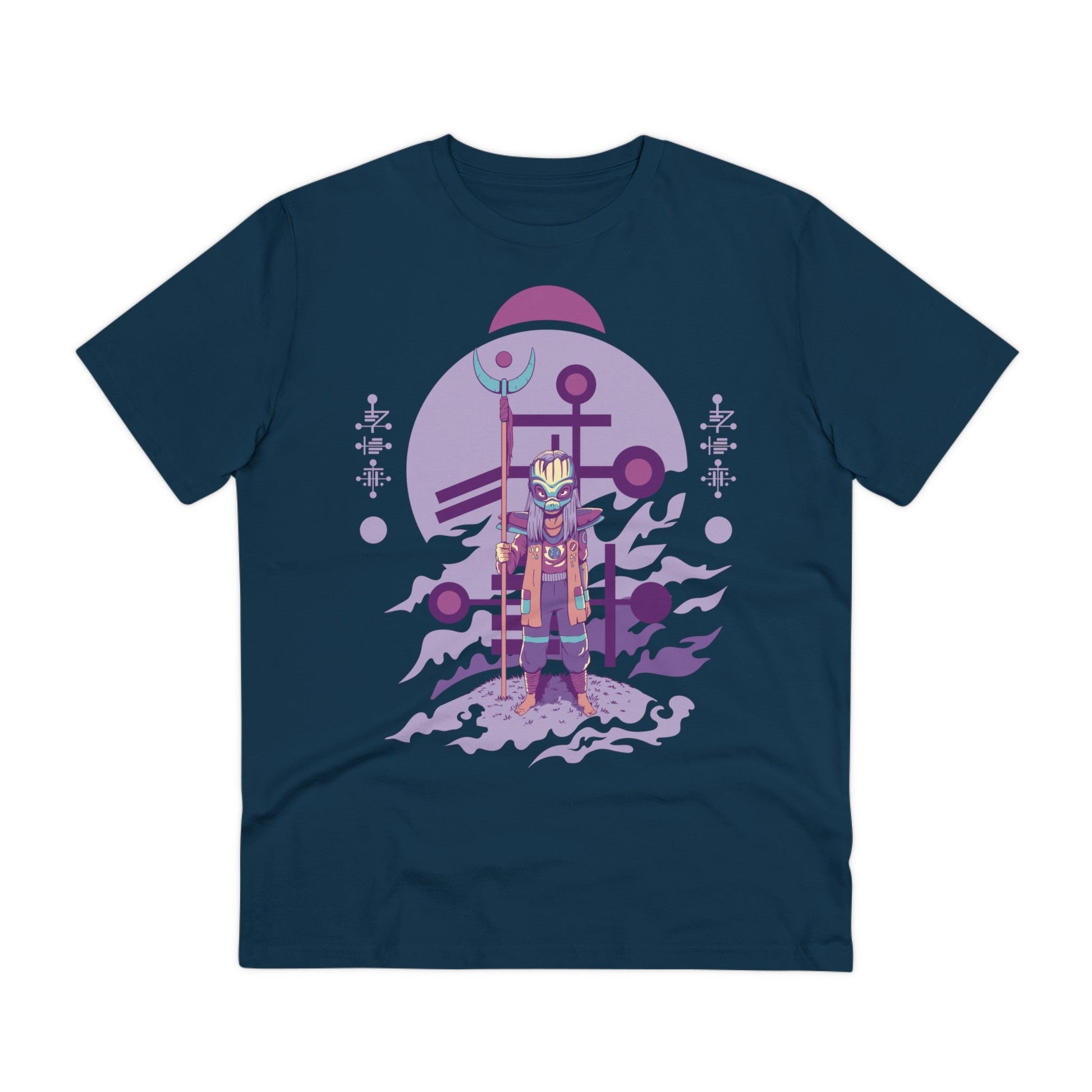 Printify T-Shirt French Navy / 2XS Standing Alien with high staff - Alien Warrior - Front Design