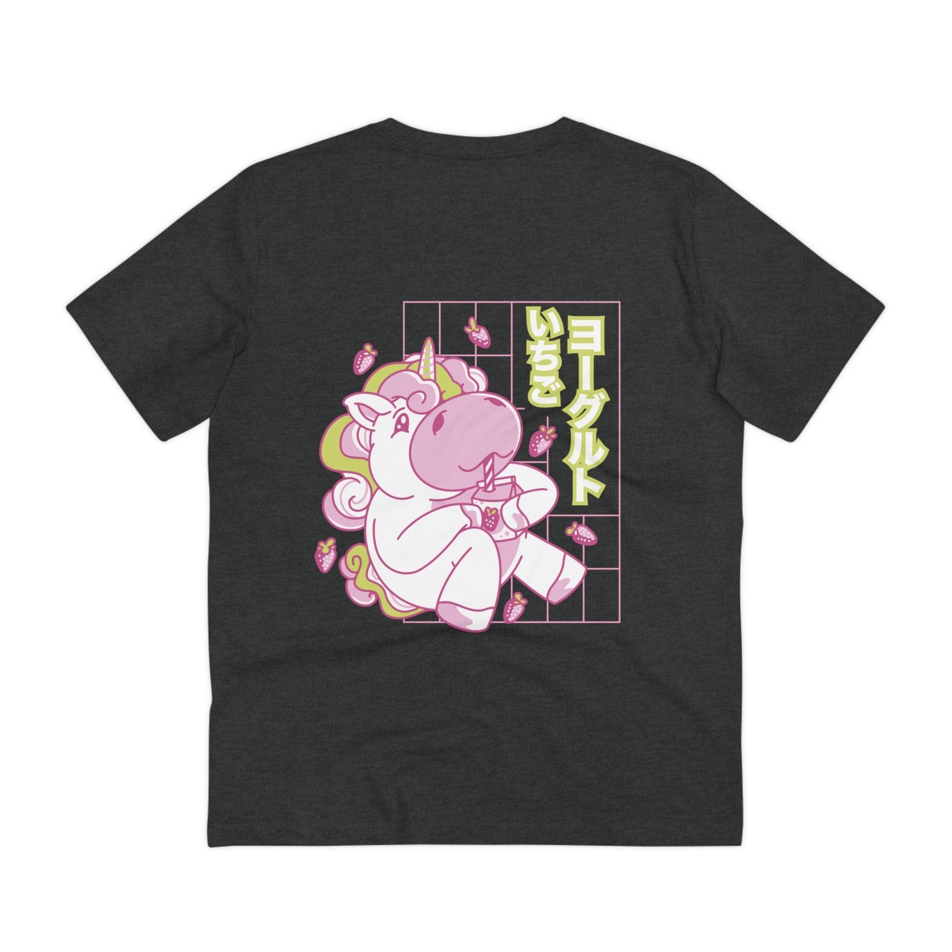 Printify T-Shirt Dark Heather Grey / 2XS Strawberry cute Unicorn - Unicorn World - Back Design
