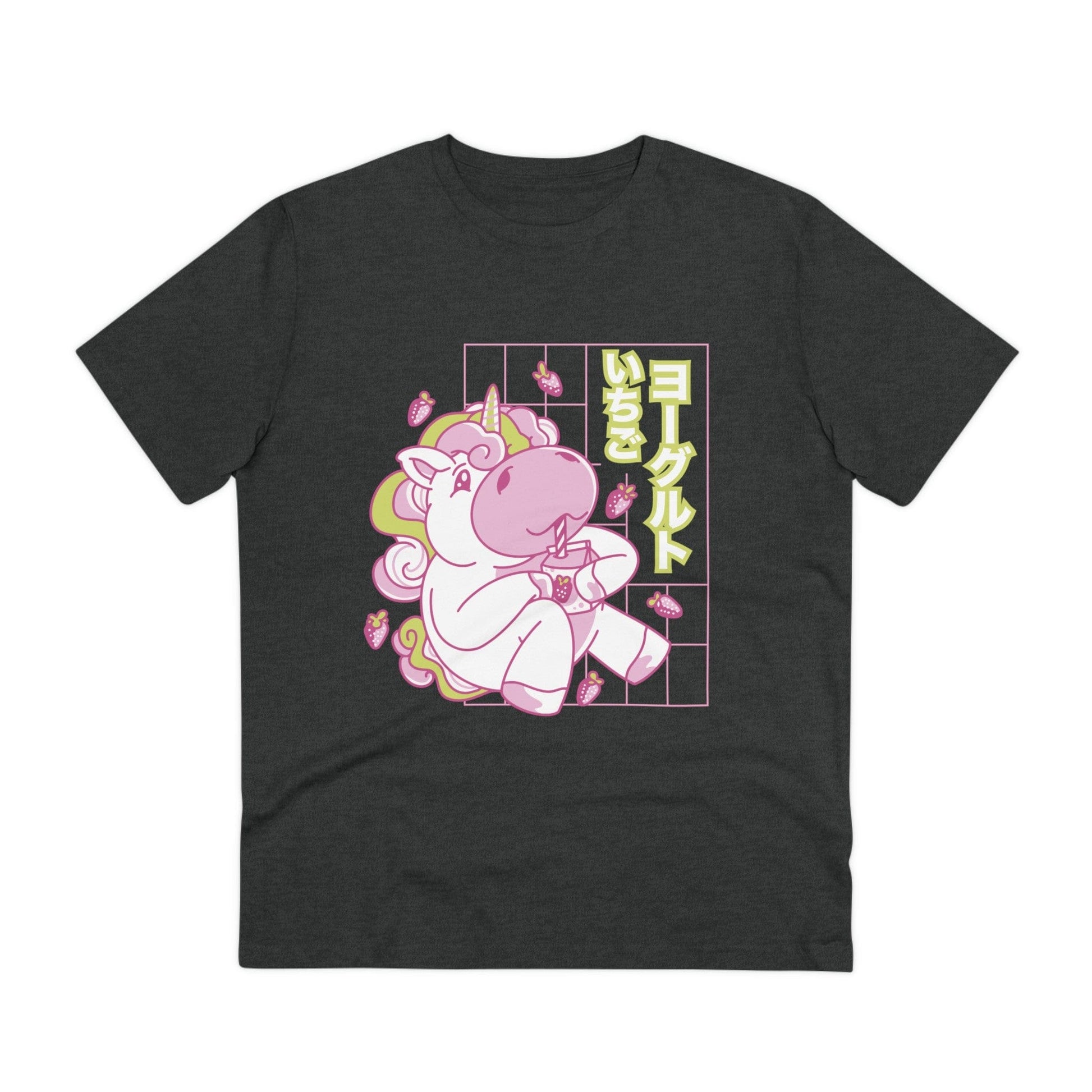 Printify T-Shirt Dark Heather Grey / 2XS Strawberry cute Unicorn - Unicorn World - Front Design