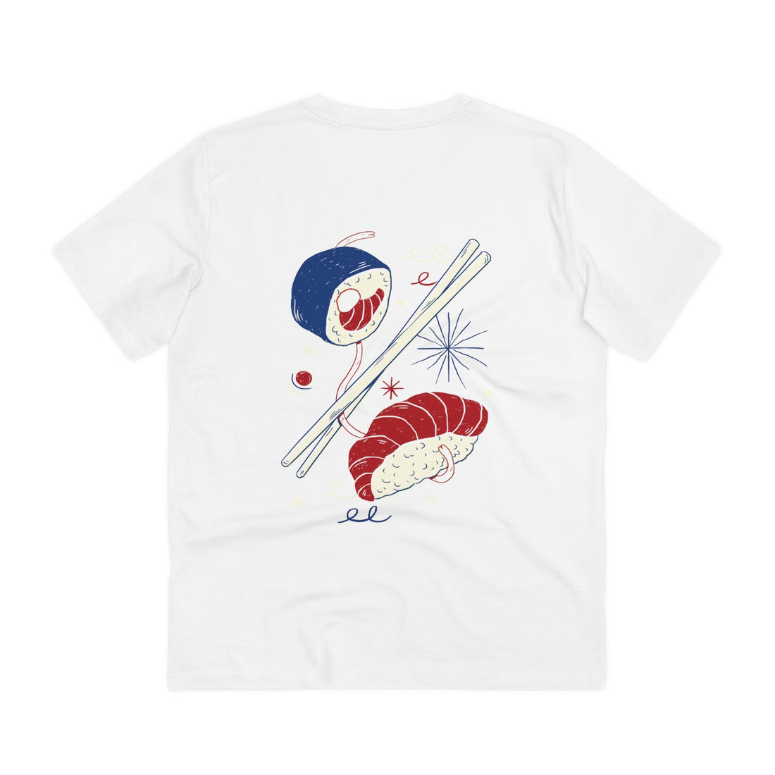 Printify T-Shirt White / 2XS Sushi - Retro Doodled Food - Back Design