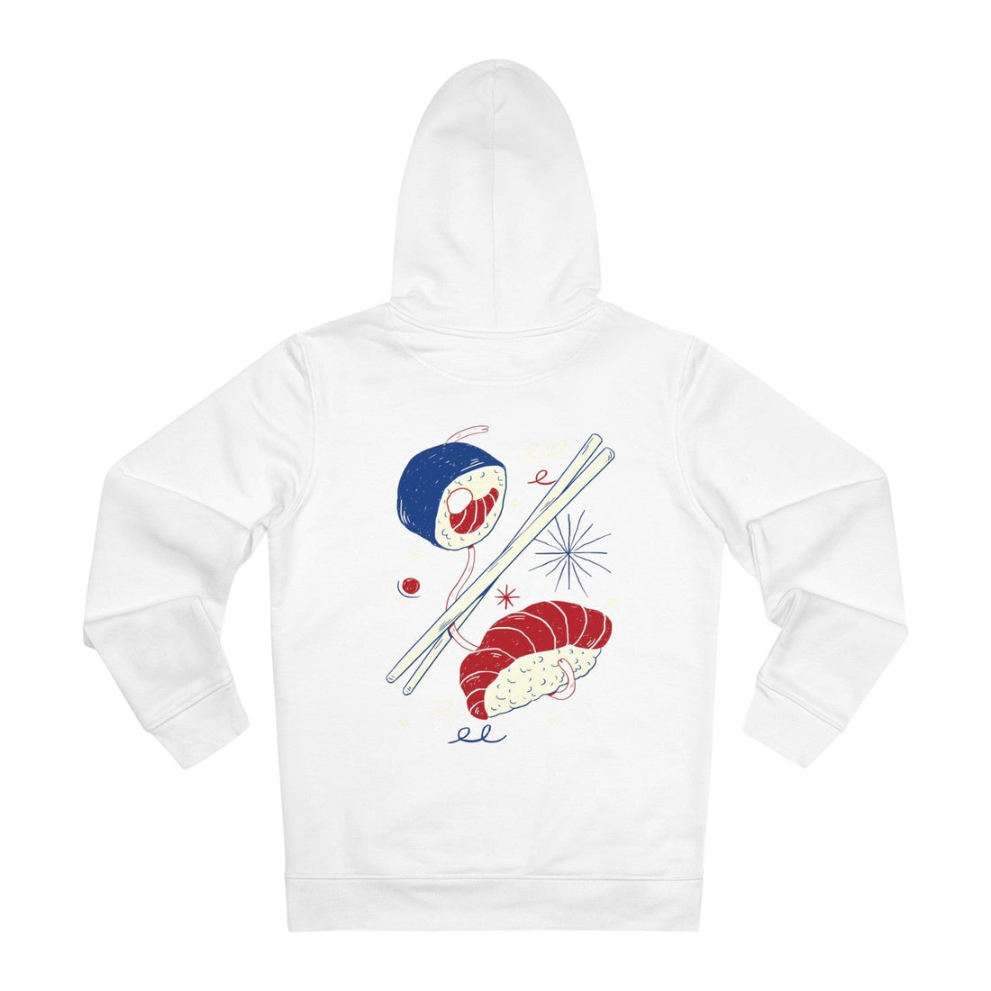 Printify Hoodie White / S Sushi - Retro Doodled Food - Hoodie - Back Design