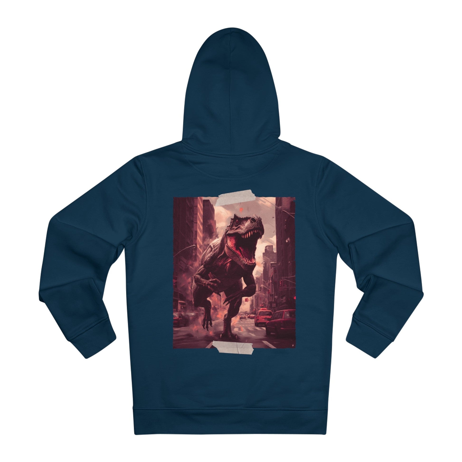 Printify Hoodie French Navy / S T-Rex Action - Streetwear - Reality Check - Hoodie - Back Design