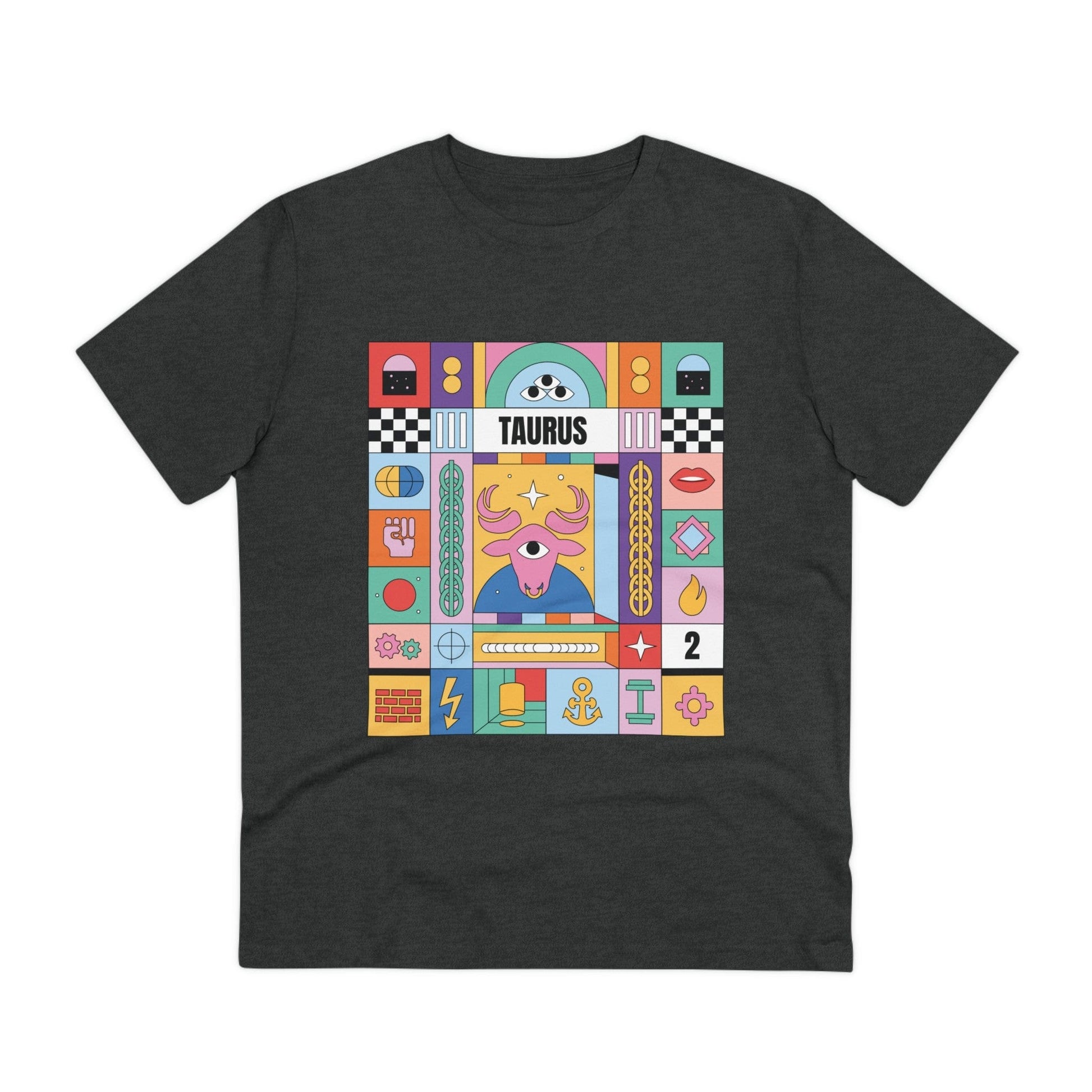 Printify T-Shirt Dark Heather Grey / 2XS Taurus - Colorful Zodiac - Front Design
