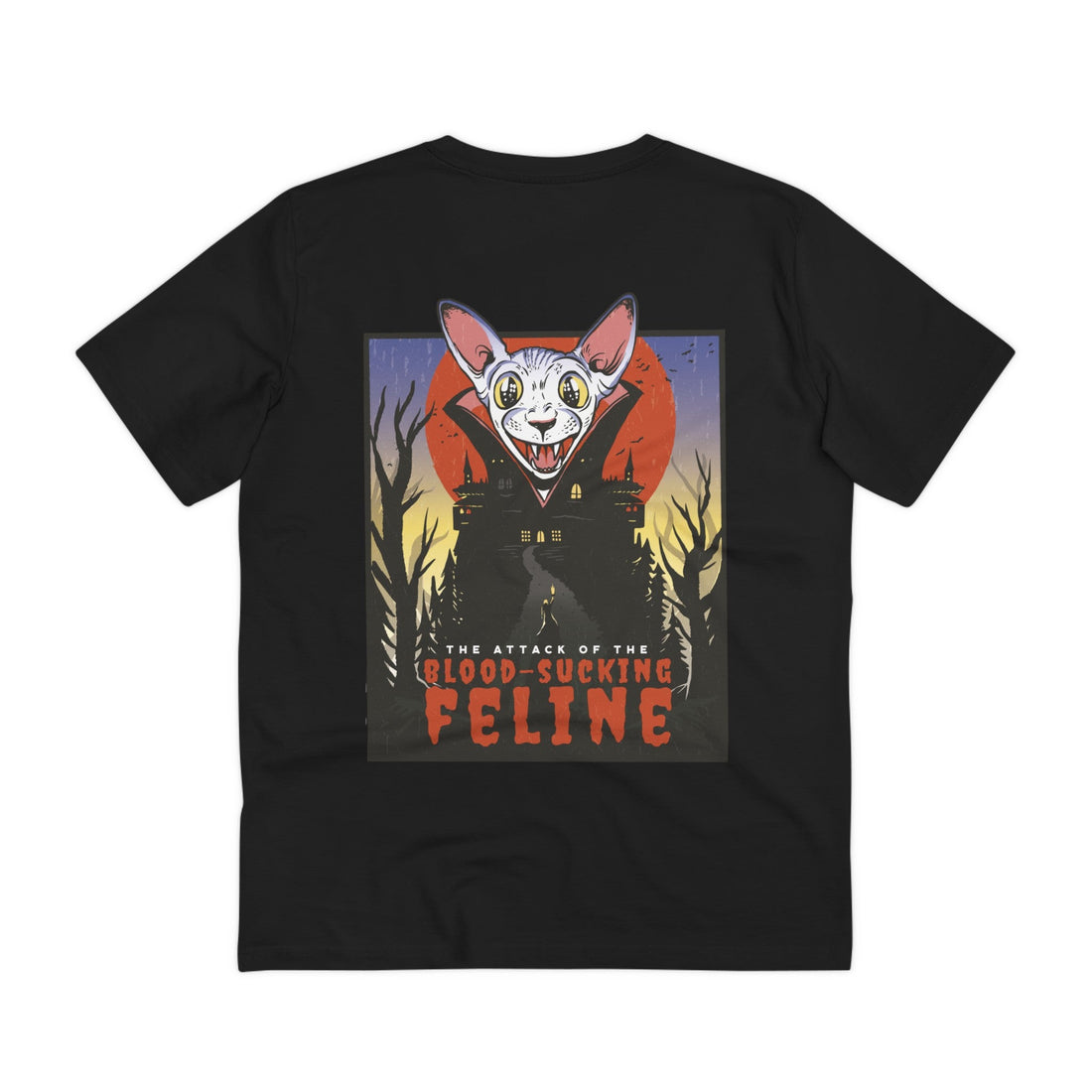 Printify T-Shirt Black / 2XS The Attack of the Blood sucking feline - Film Parodie - Back Design