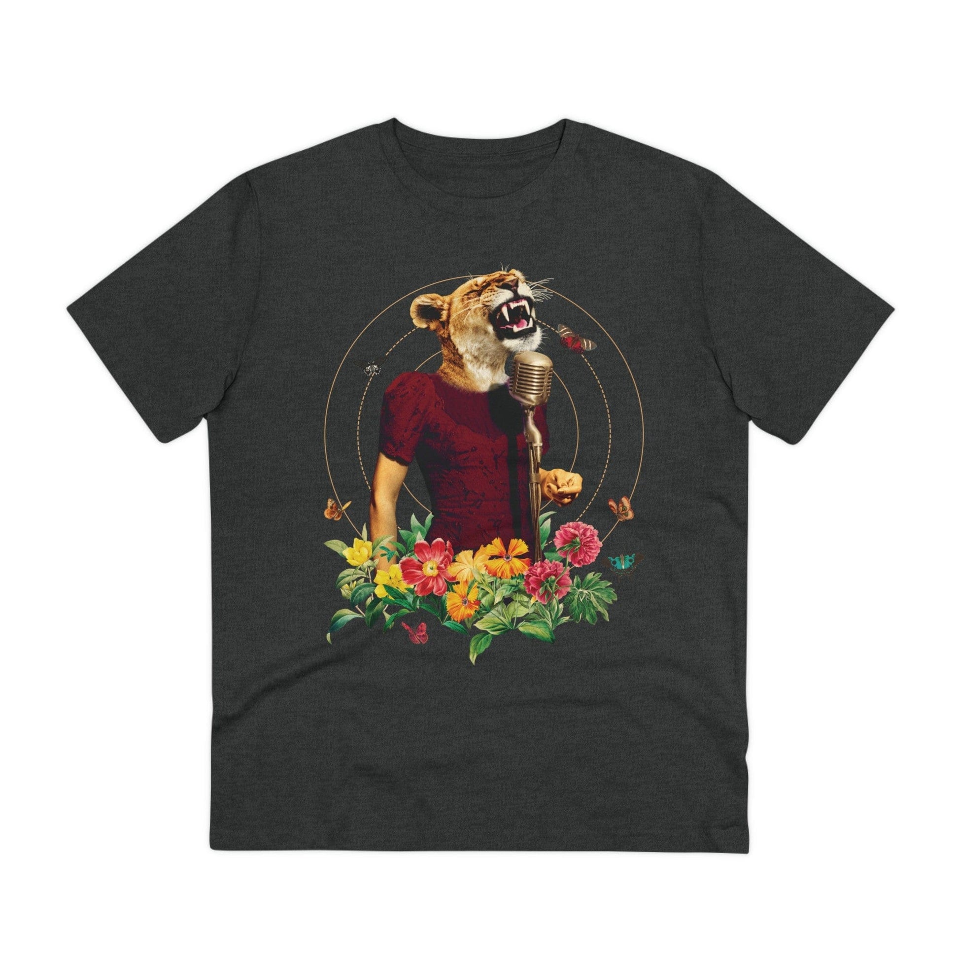 Printify T-Shirt Dark Heather Grey / 2XS The Lioness - Animal Human - Front Design