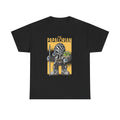 Schwarzes T Shirt mit Illustration eines Mandalorian-Kriegers mit Baby-Alien im Arm. Text: The Papalorian.