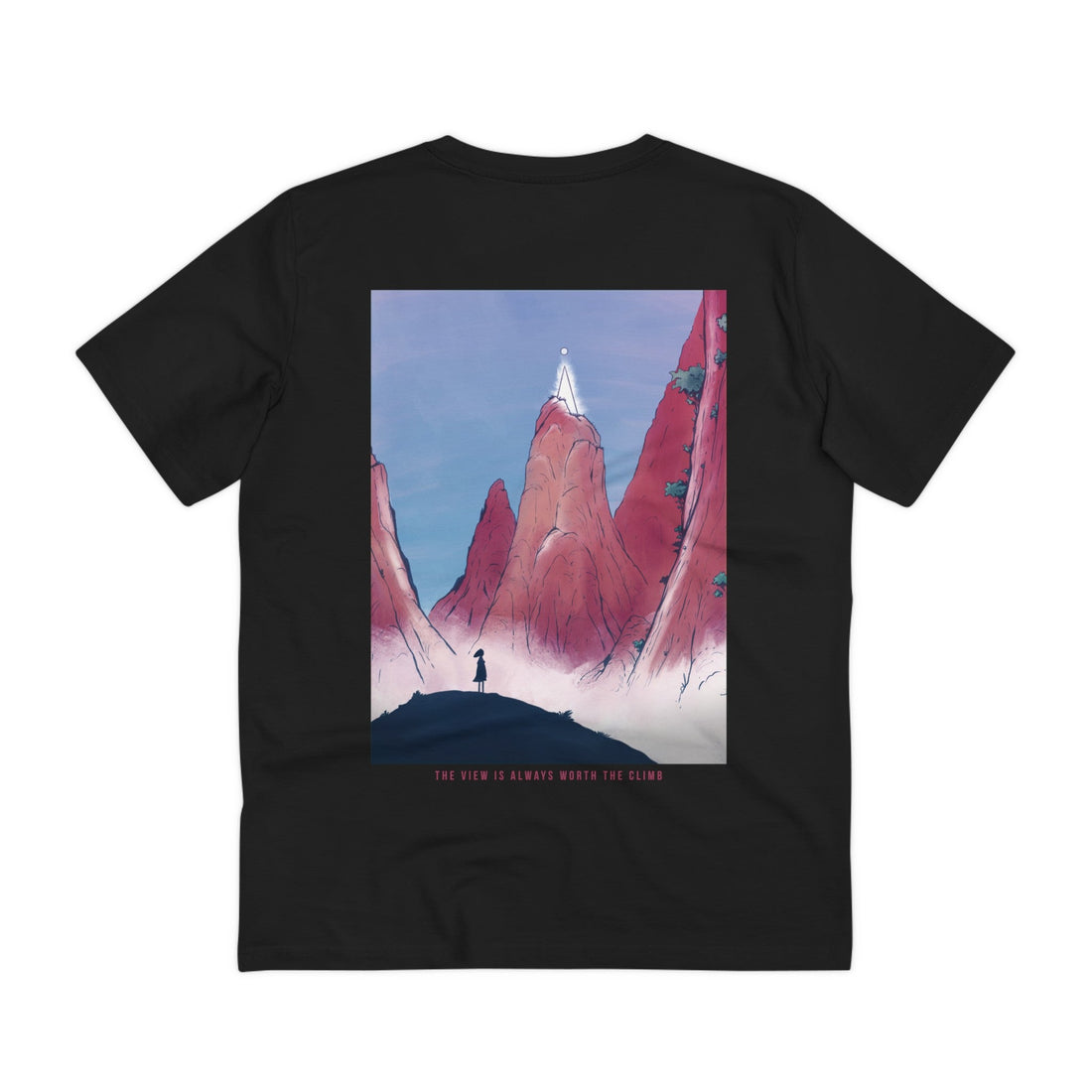 Printify T-Shirt Black / 2XS The View is always worth the Climb - Watercolor Fantasy - Back Design