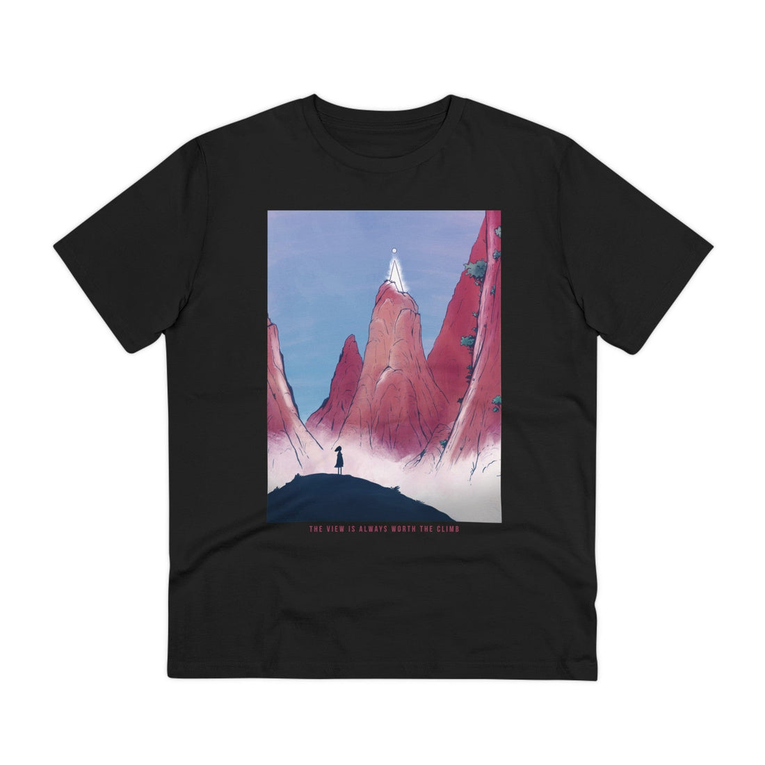 Printify T-Shirt Black / 2XS The View is always worth the Climb - Watercolor Fantasy - Front Design