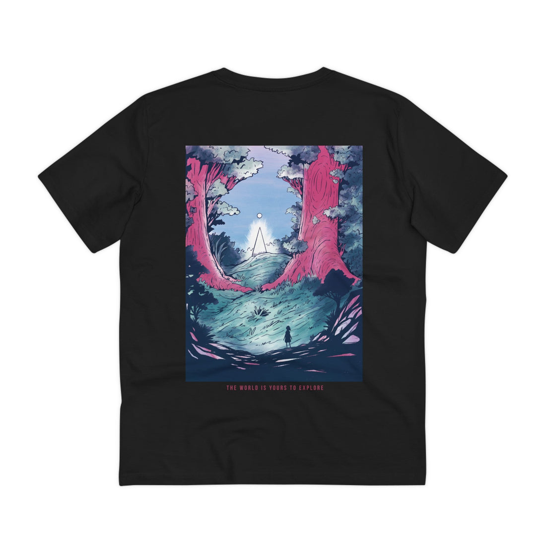 Printify T-Shirt Black / 2XS The World is yours to explore - Watercolor Fantasy - Back Design
