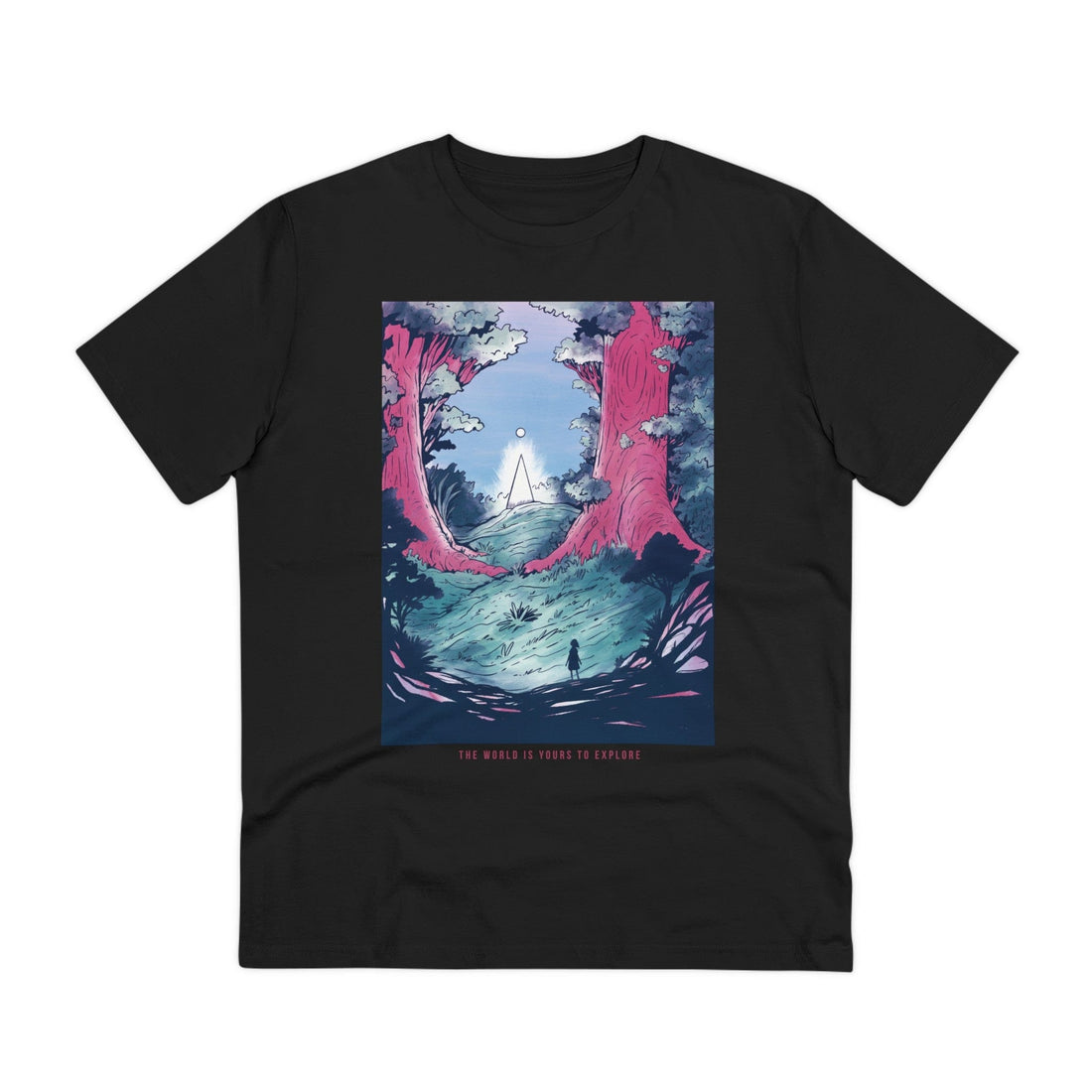 Printify T-Shirt Black / 2XS The World is yours to explore - Watercolor Fantasy - Front Design