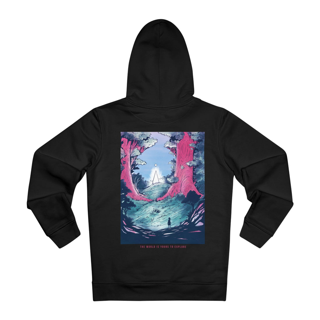 Printify Hoodie Black / M The World is yours to explore - Watercolor Fantasy - Hoodie - Back Design