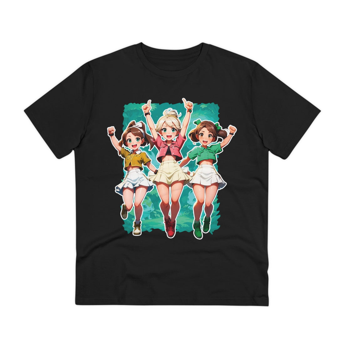 Printify T-Shirt Black / 2XS Three Gamer Girls with Skirt - Anime World - Front Design