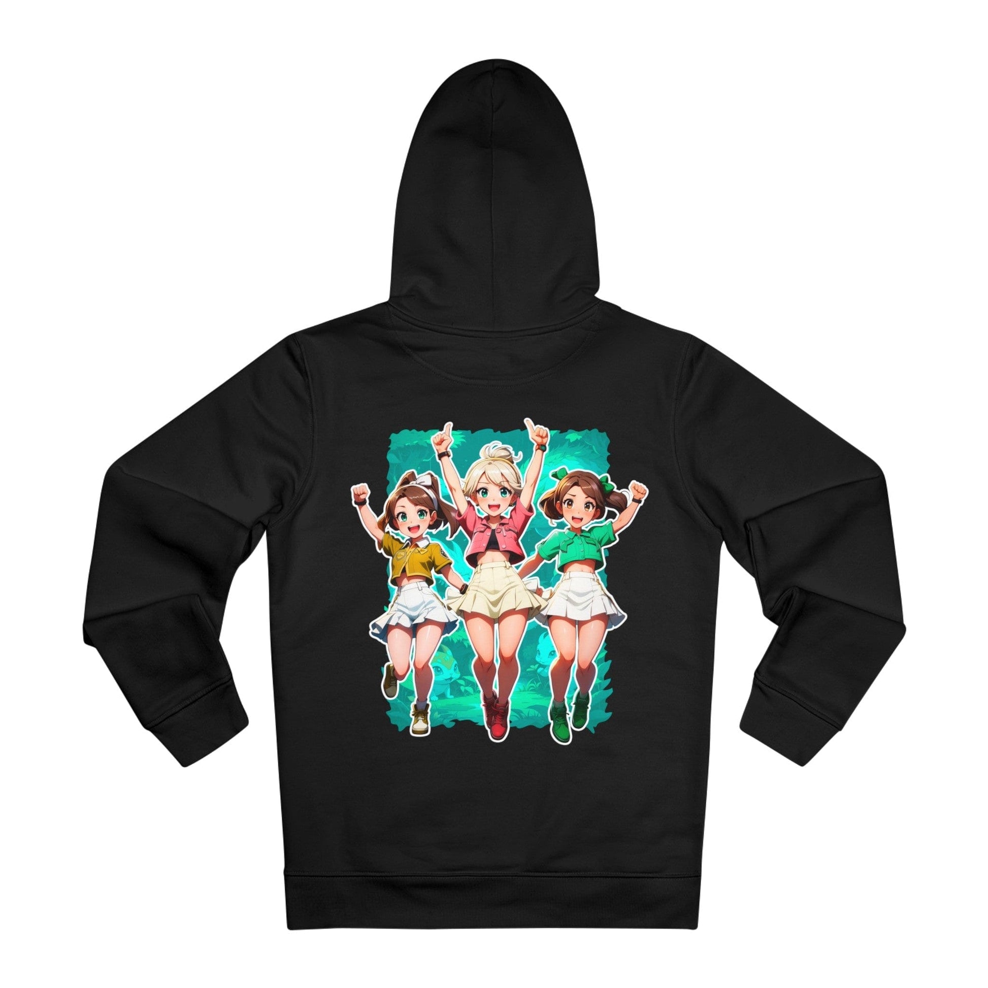 Printify Hoodie Black / 2XL Three Gamer Girls with Skirt - Anime World - Hoodie - Back Design