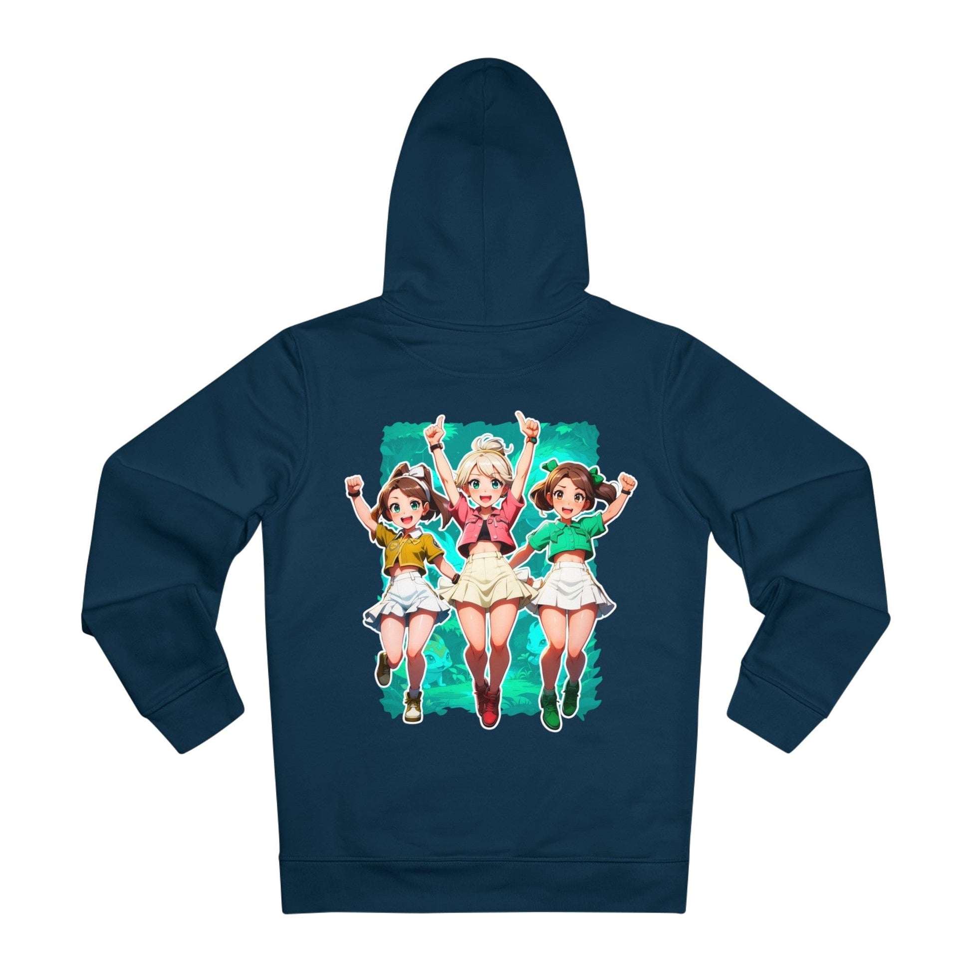 Printify Hoodie French Navy / S Three Gamer Girls with Skirt - Anime World - Hoodie - Back Design