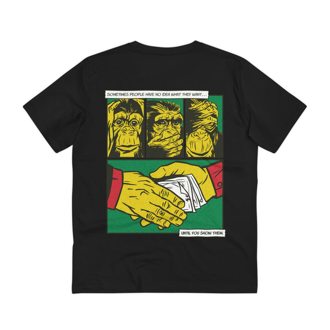 Printify T-Shirt Black / 2XS Three Monkey Faces - Comic Mafia - Back Design