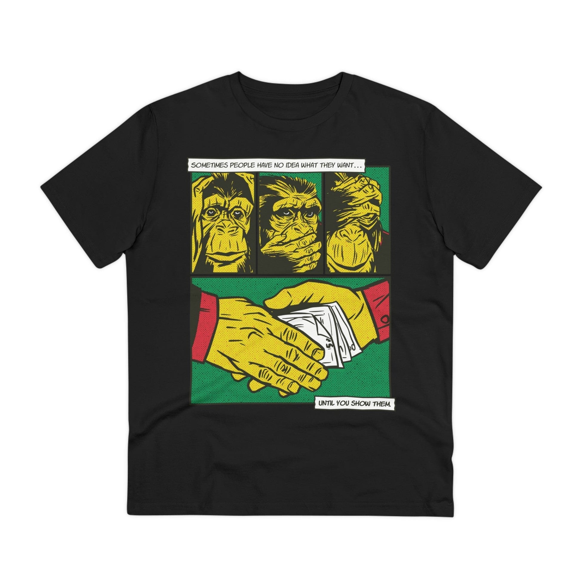 Printify T-Shirt Black / 2XS Three Monkey Faces - Comic Mafia - Front Design