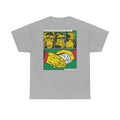Graues Unisex T-Shirt mit Back Print der drei Affen im Comic-Mafia-Stil