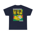 Marineblaues Unisex T-Shirt mit Back Print der drei Affen im Comic-Mafia-Stil