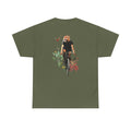 Militärgrünes T-Shirt mit Back Print einer Animal-Human-Collage mit Biker-Tiger Motiv