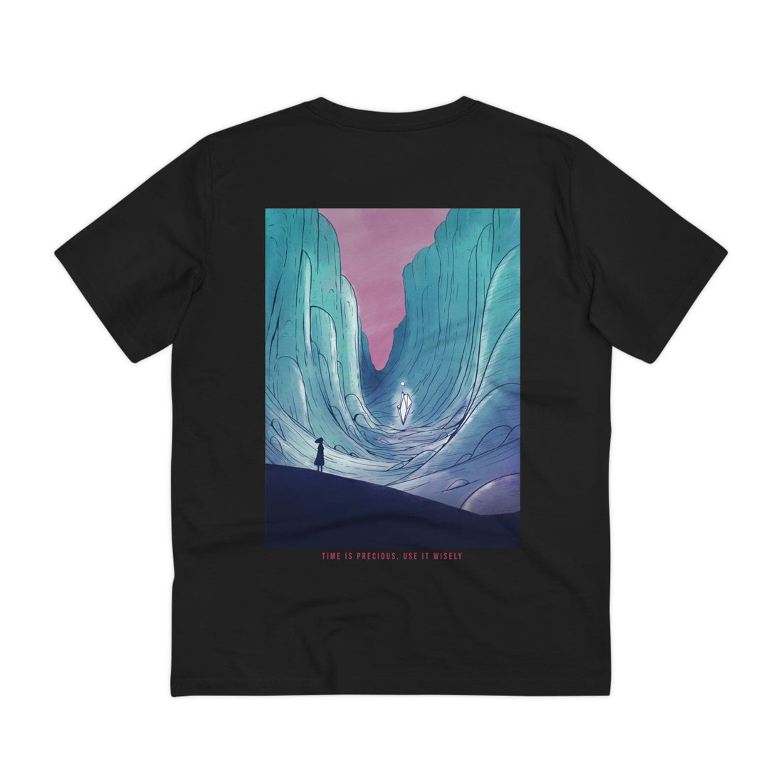 Printify T-Shirt Black / 2XS Time is precious, use it wisely - Watercolor Fantasy - Back Design