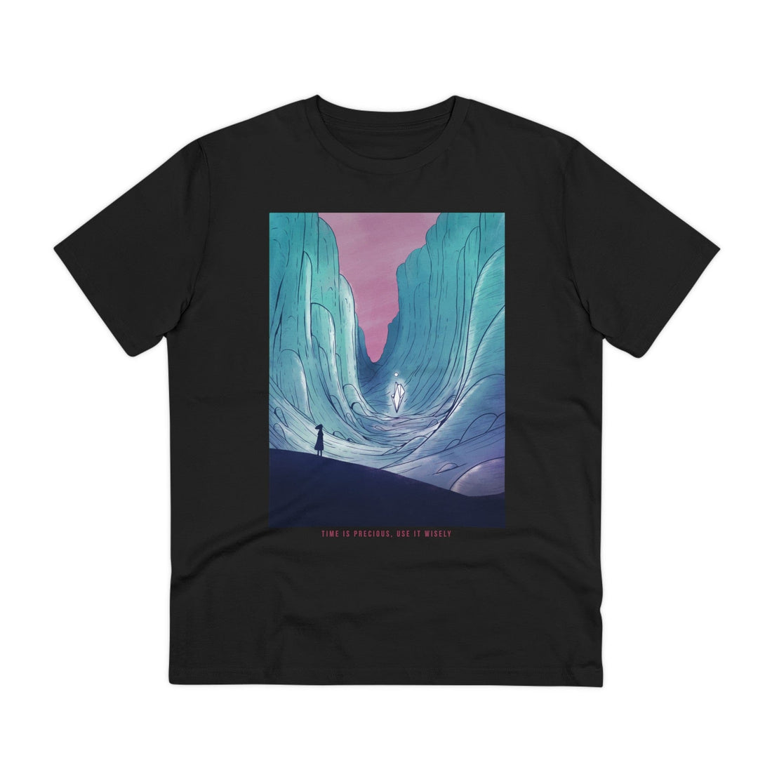 Printify T-Shirt Black / 2XS Time is precious, use it wisely - Watercolor Fantasy - Front Design