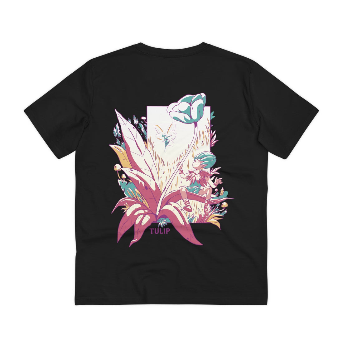 Printify T-Shirt Black / 2XS Tulip - Flowers with Fairies - Back Design