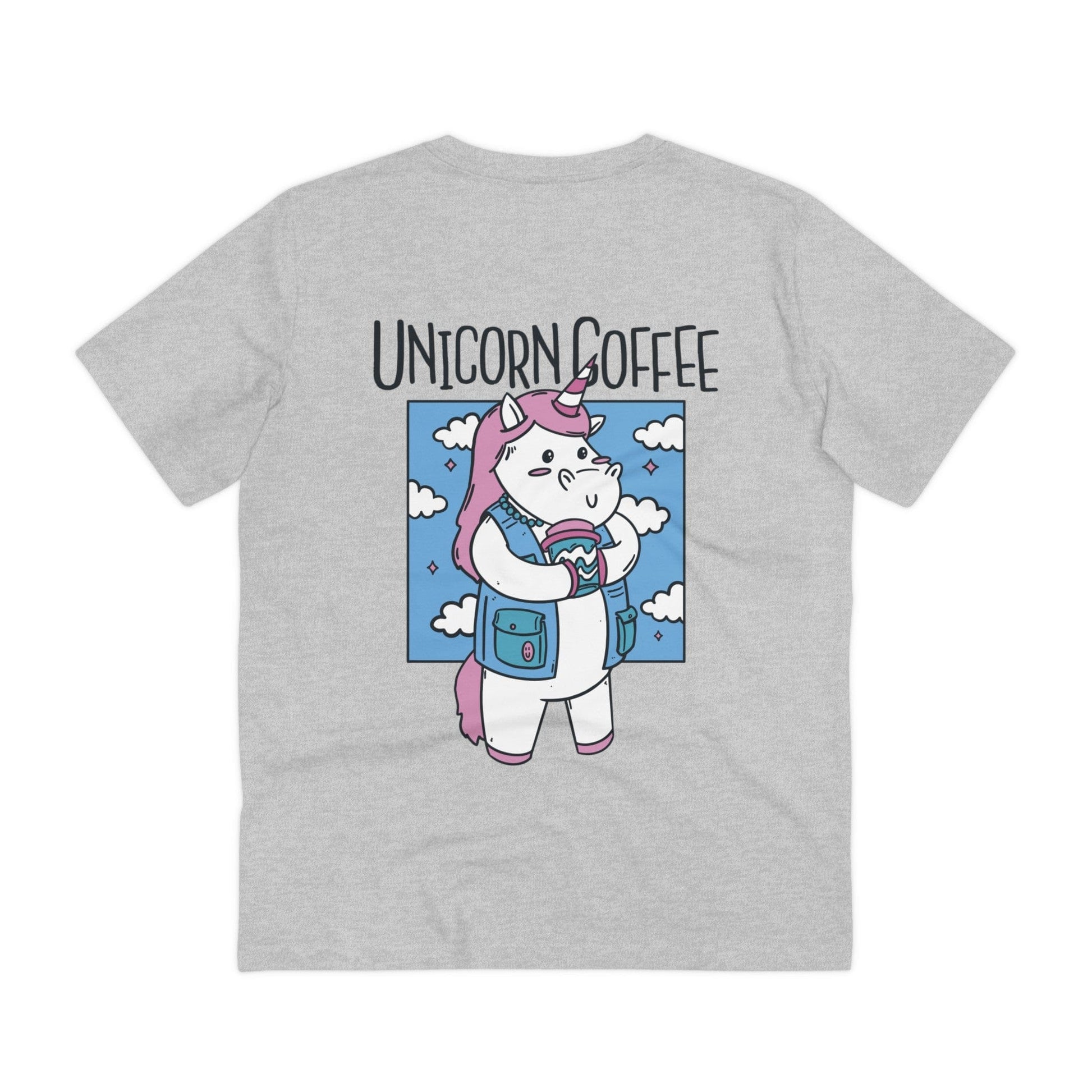 Printify T-Shirt Heather Grey / 2XS Unicorn Coffee - Unicorn World - Back Design