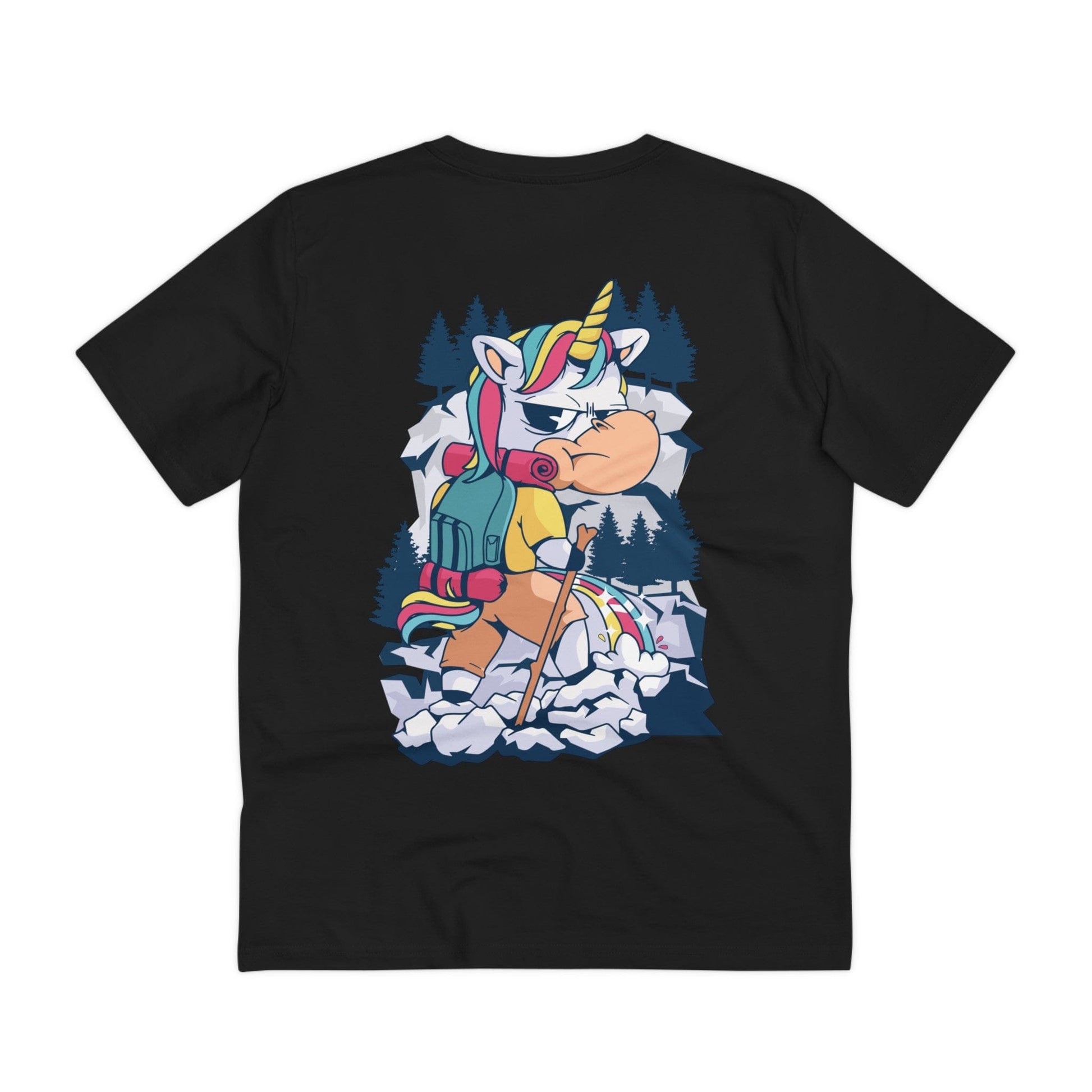 Printify T-Shirt Black / 2XS Unicorn pee on Mountain - Unicorn World - Back Design