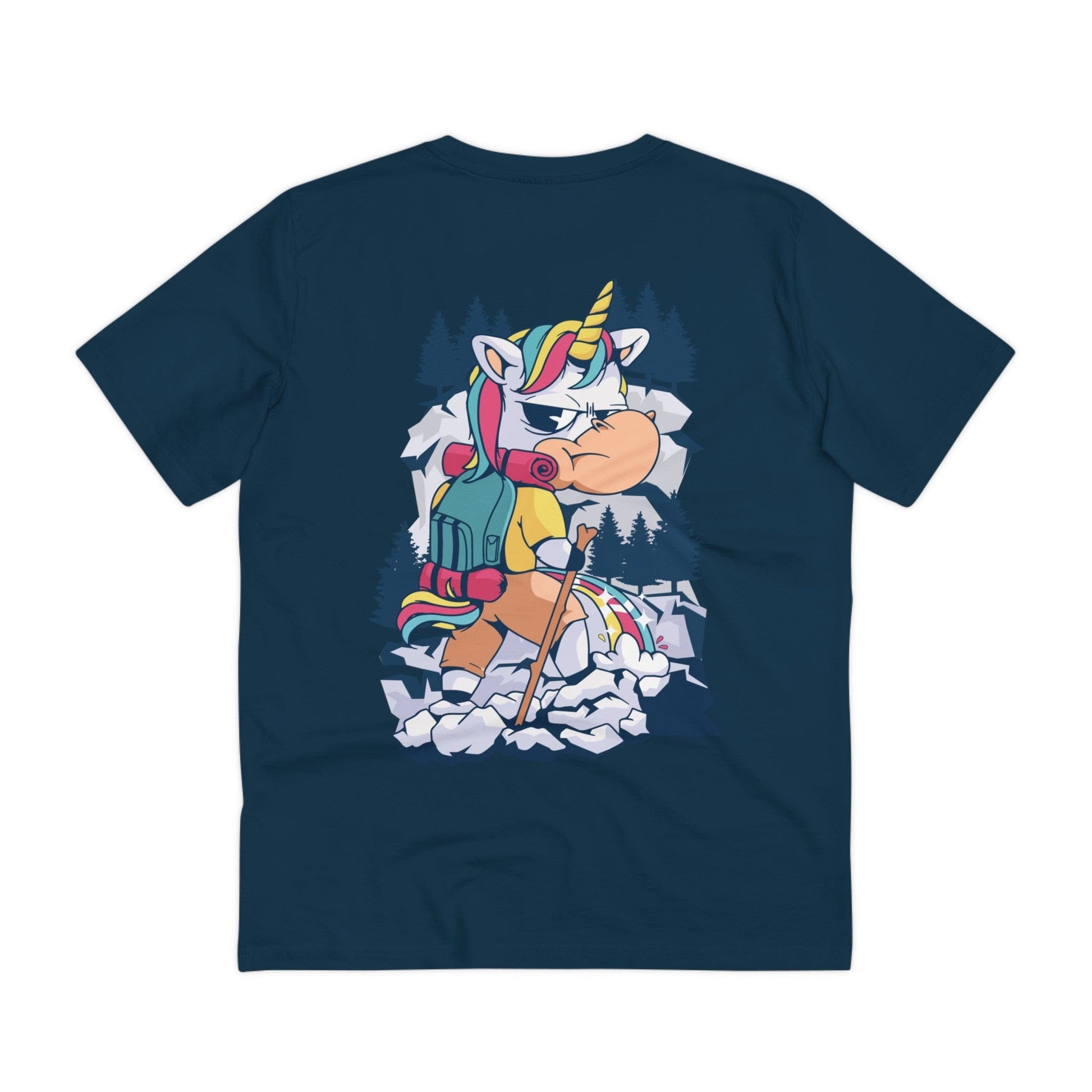 Printify T-Shirt French Navy / 2XS Unicorn pee on Mountain - Unicorn World - Back Design