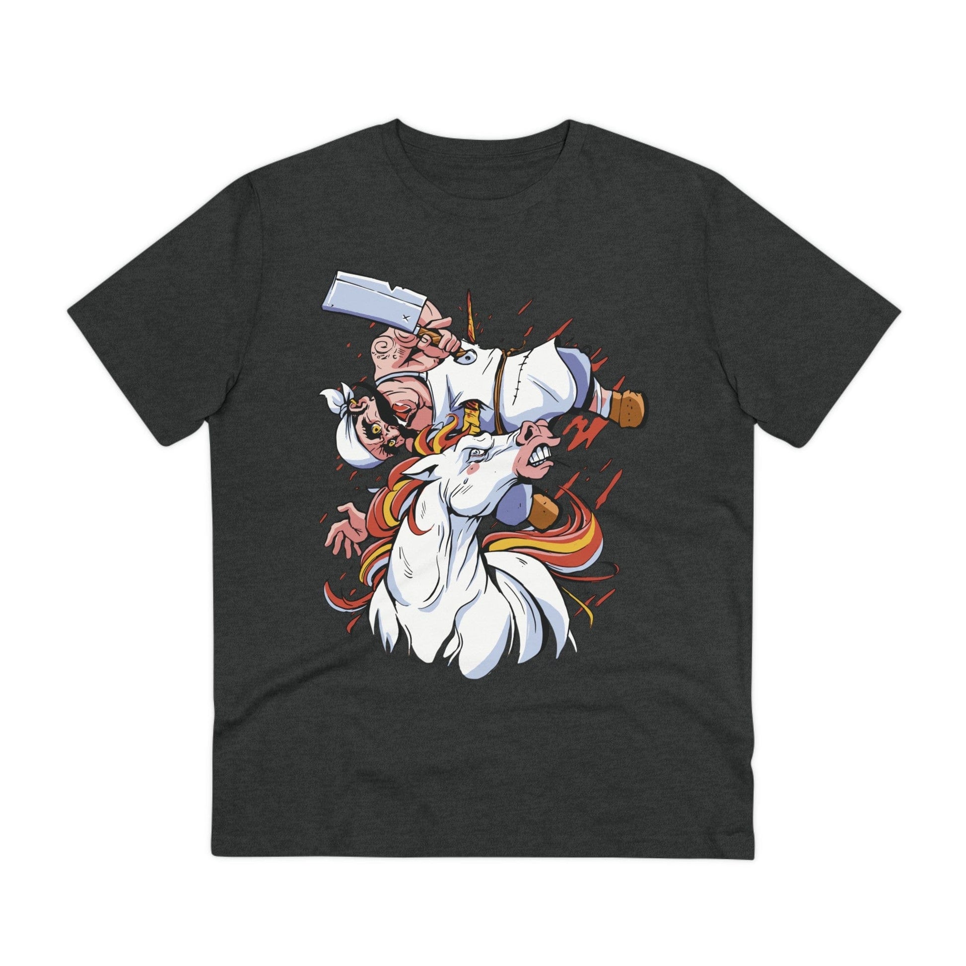 Printify T-Shirt Dark Heather Grey / 2XS Unicorn vs Butcher - Unicorn World - Front Design