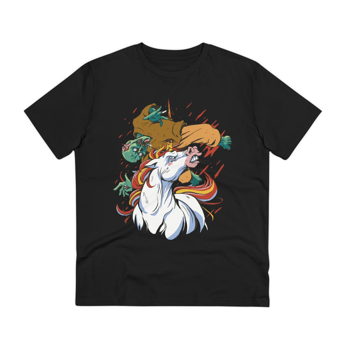 Printify T-Shirt Black / 2XS Unicorn vs Zombie - Unicorn World - Front Design