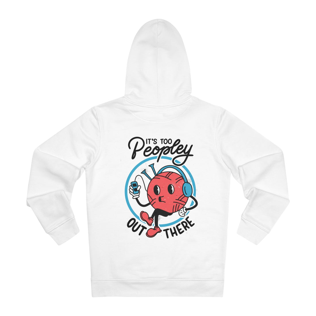 Printify Hoodie White / S Yarn Ball knitting It´s too peopley out there - Antisocial Retro - Hoodie - Back Design