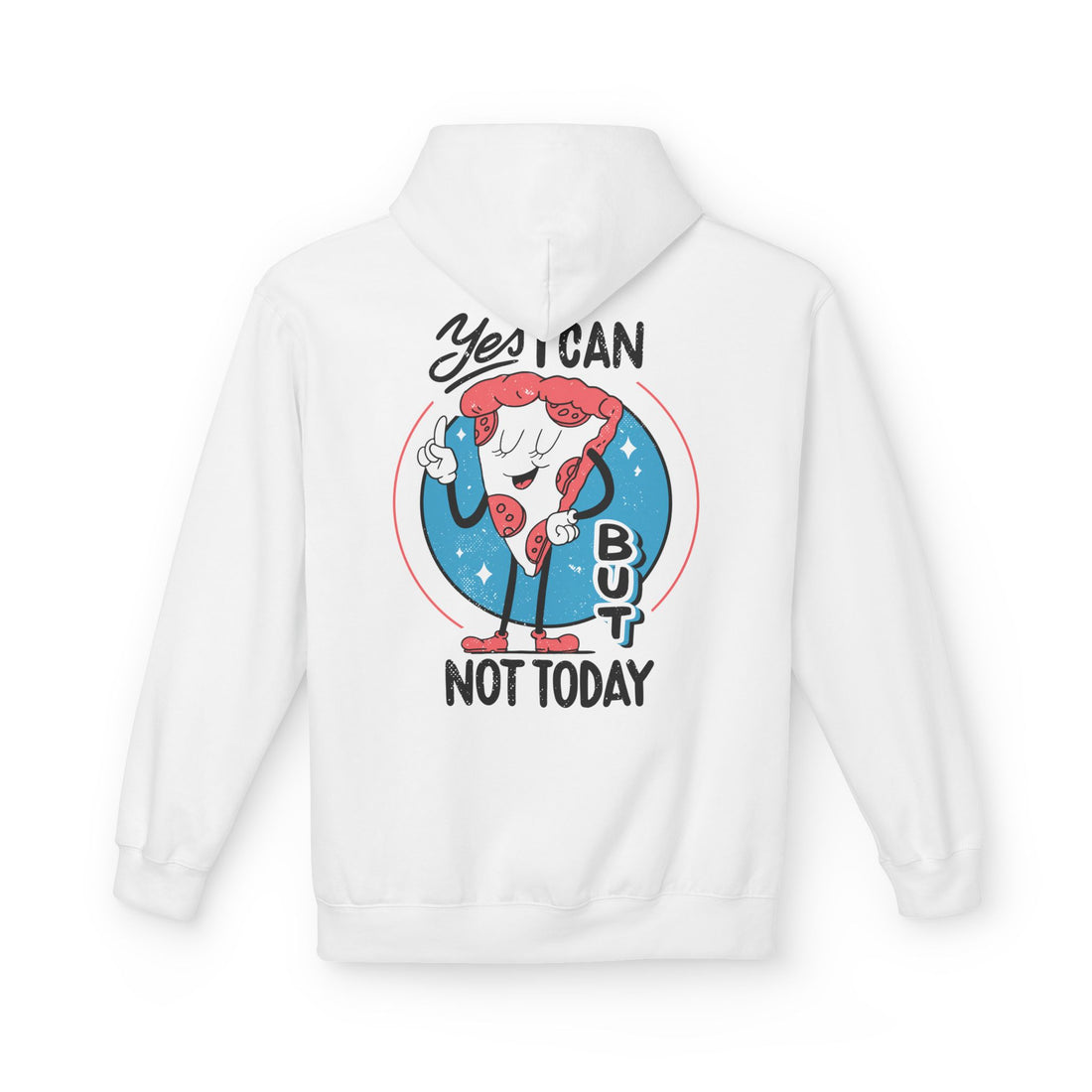 Weißer Unisex Hoodie mit Back-Print „Yes I can but not today“ im Antisocial-Retro-Stil
