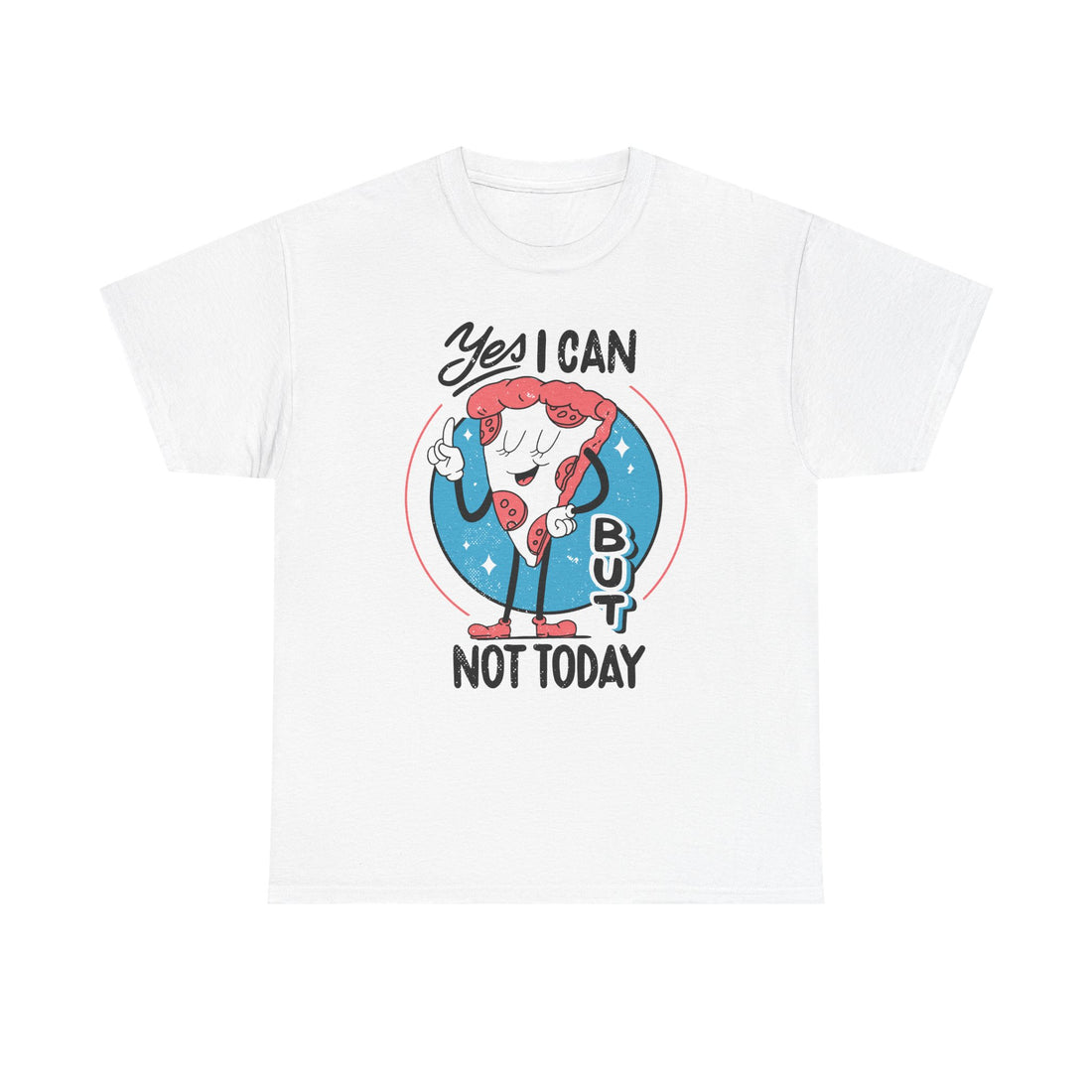 Weißes T-Shirt mit Front Print und dem Statement „Yes I can but not today“ im Antisocial-Retro-Stil