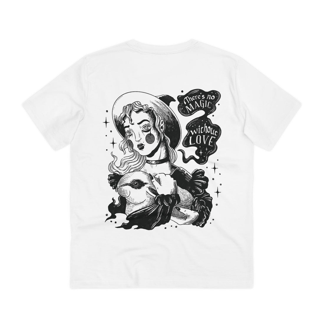 Printify T-Shirt White / 2XS Young Witch and Rabbit - Dark Magic in Black & White - Back Design