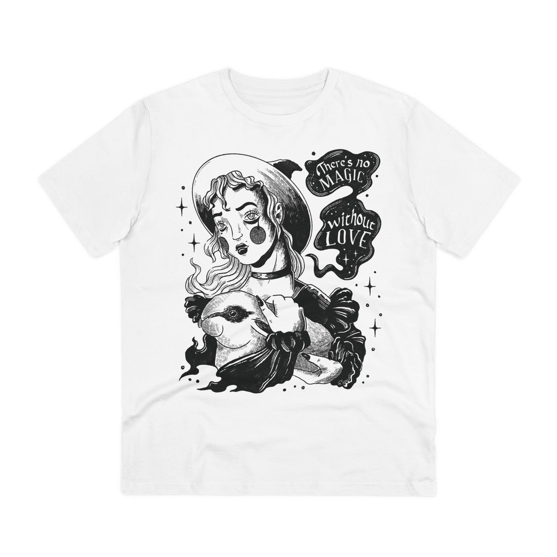 Printify T-Shirt White / 2XS Young Witch and Rabbit - Dark Magic in Black & White - Front Design