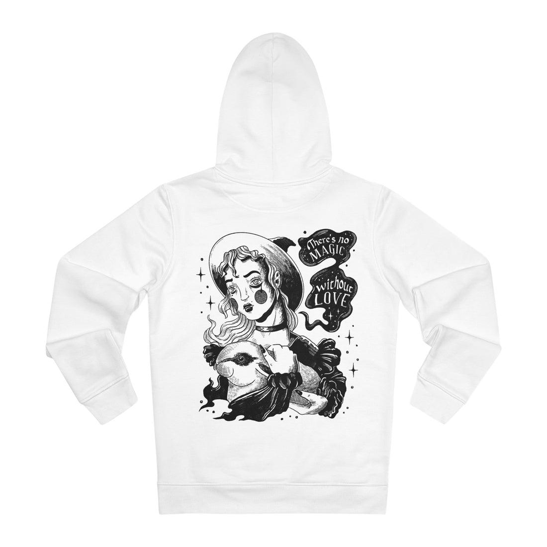 Printify Hoodie White / S Young Witch and Rabbit - Dark Magic in Black & White - Hoodie - Back Design
